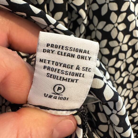 Diane Von Furstenburg Floral Dress Black Front Button Elastic Waist Pocket  Sz 4 - Picture 7 of 8